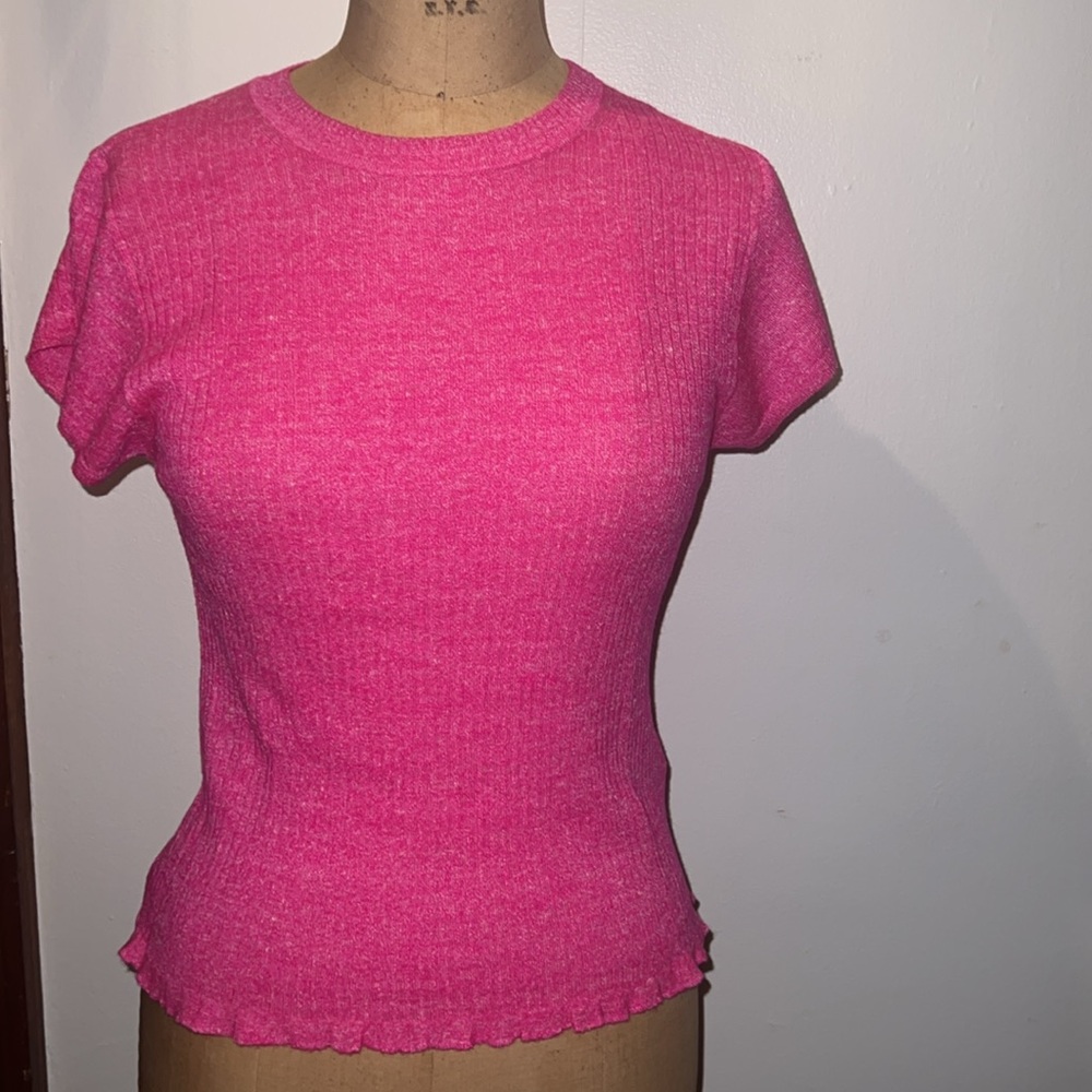 J. Crew Pink Cap-sleeve crewneck sweater T-shirt in merino-linen blend L NWT